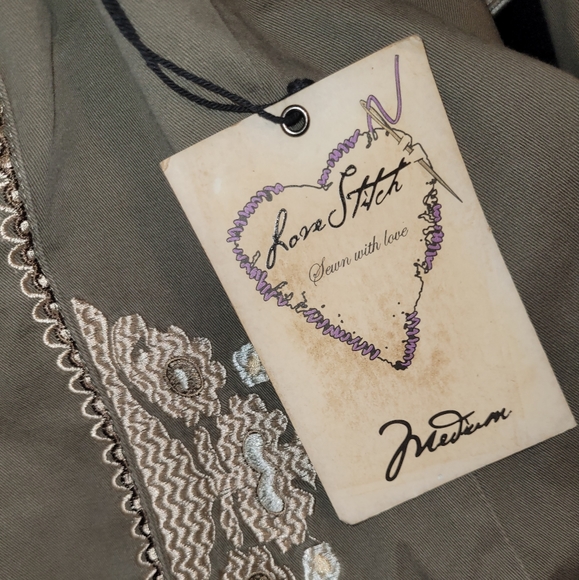 Love Stitch Jacket Olive Embroidered Women Size M NEW NWT - Picture 5 of 5